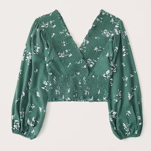 Long-Sleeve Smocked Wrap Front Top